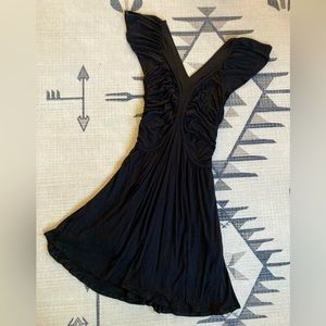 Zara Plunge Little Black Ruched Dress, L